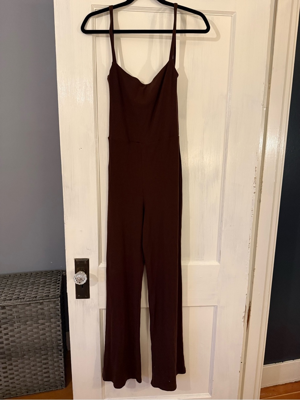 Reformation Chocolate Brown Ribbed Wide-Leg Jumpsuit